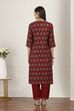 Red Viscose Polyester Straight Suit Sets image number 4