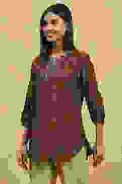 Mustard Viscose Blend Printed Straight Top image number 2