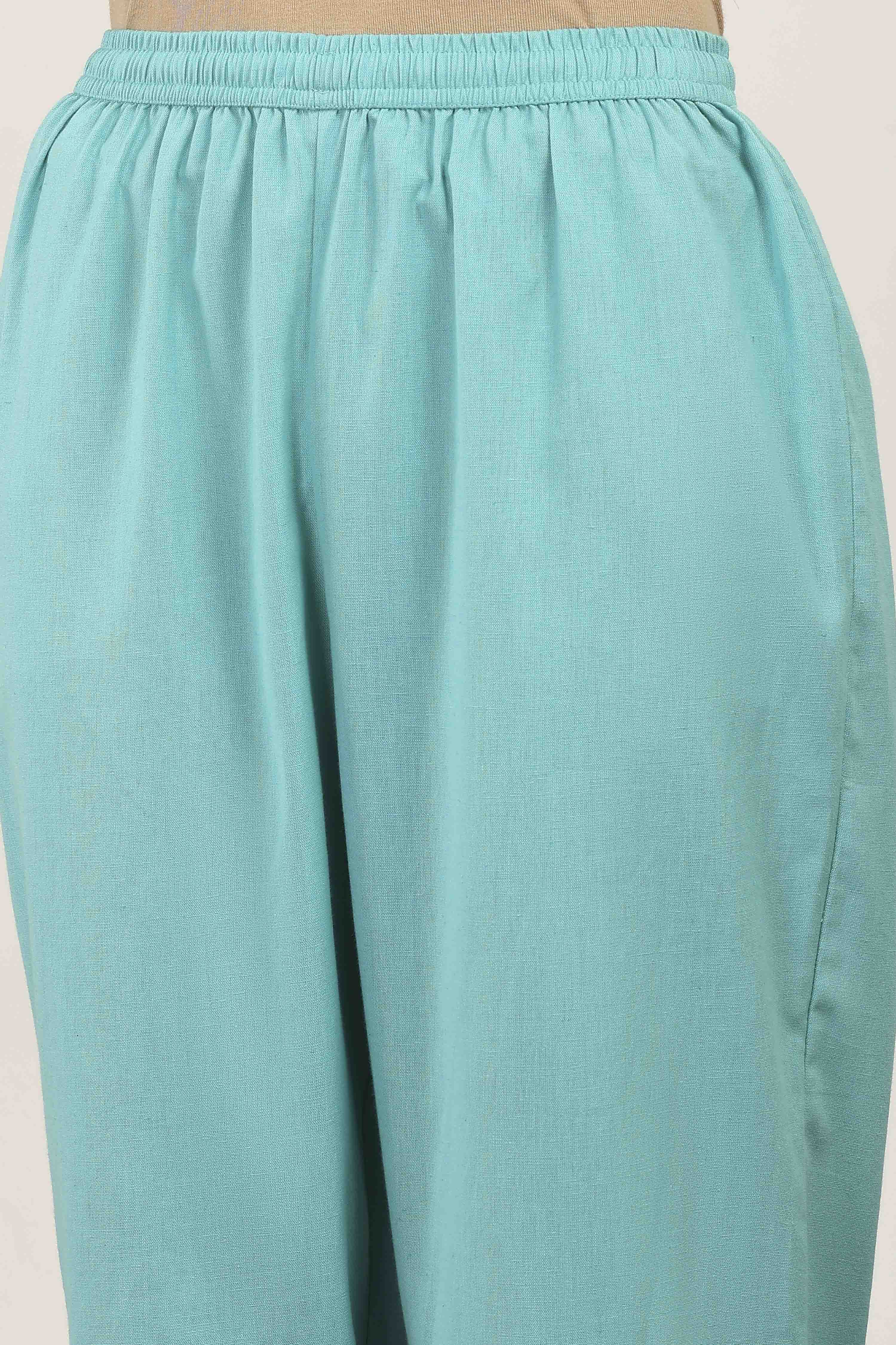 Green Cotton Blend Cotton Flex Kurta Pants Set image number 2