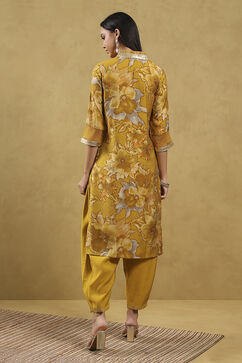 Mustard Viscose Blend Printed Straight Suit Set image number 4