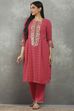 Pink Viscose Straight Kurta Pants Set image number 0