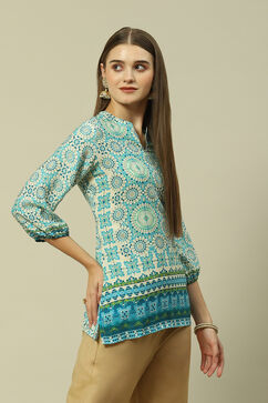 Green Polyester A-Line Printed Top image number 4