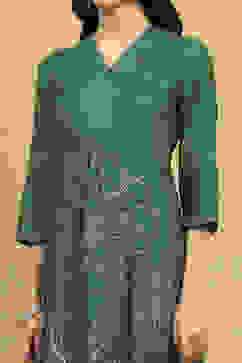 Green Viscose Rayon Printed A-Line Co-ord Set image number 1