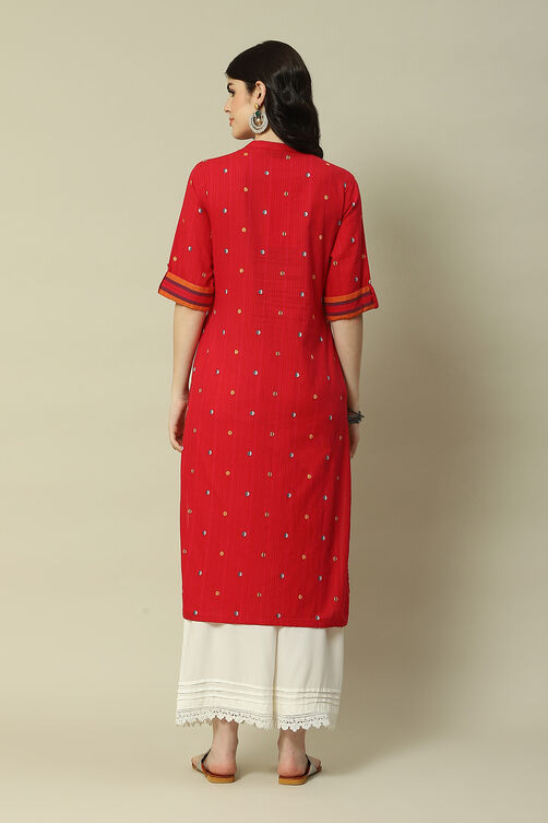 Pink Cotton Straight Printed Kurta image number 4