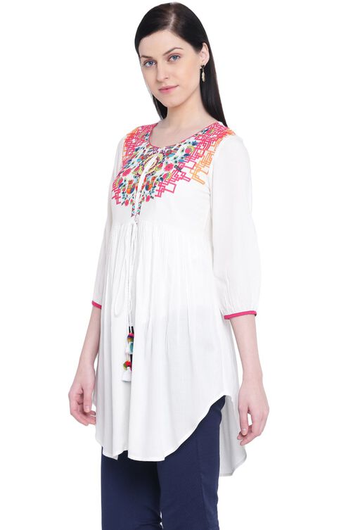 Ecru Rayon Front Open Indie Top image number 2