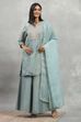 Dust Blue Tissue Solid Straight Suit Set image number 6