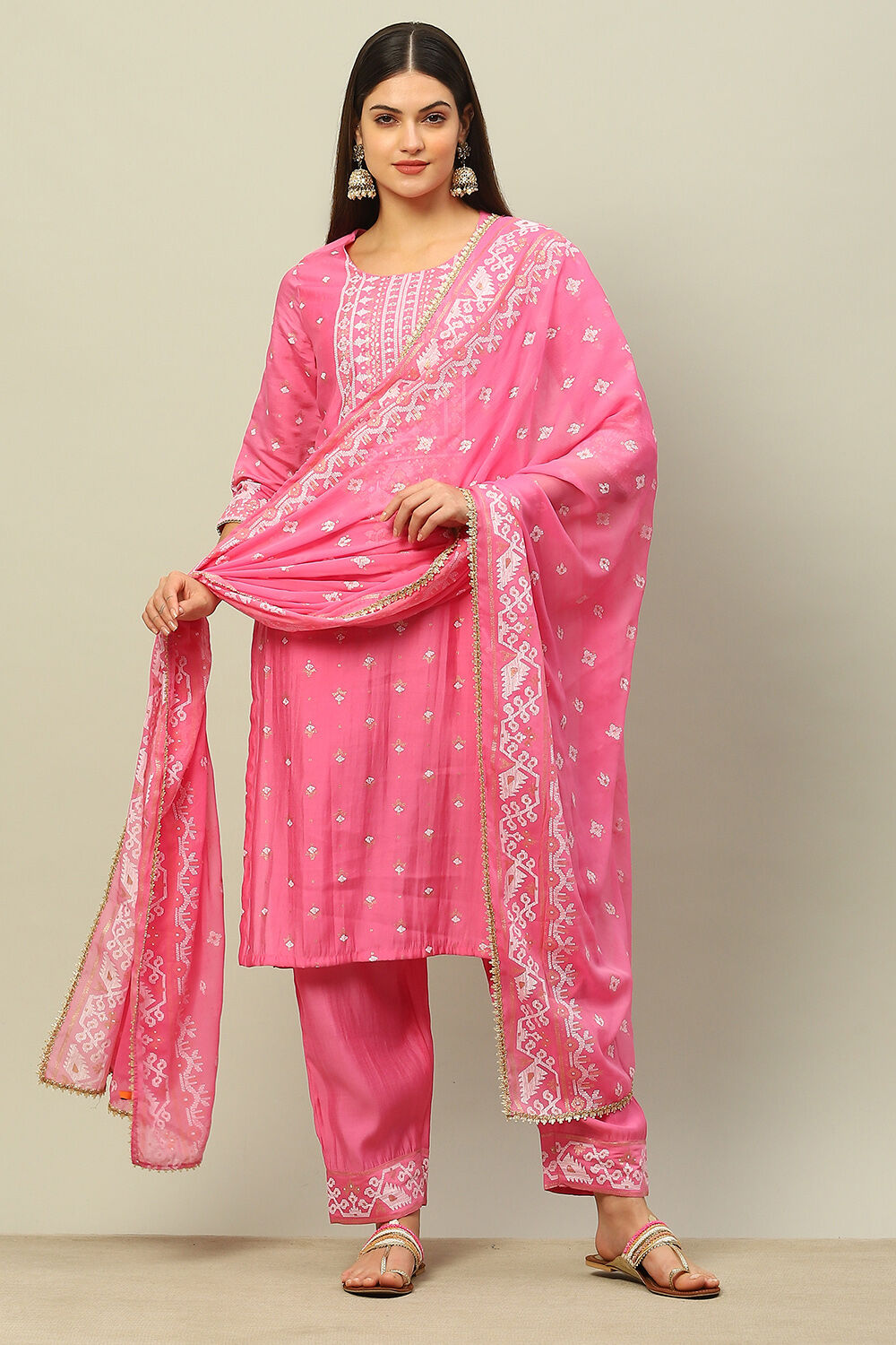 Pink Viscose Blend Straight Printed Kurta Palazzo Suit Set image number 0