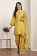 Yellow Viscose Polyester Straight Suit Sets image number 0