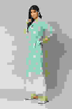 Mint Green Viscose Straight Printed Kurta image number 2