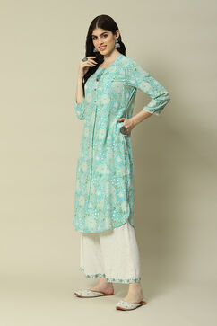 Mint Green Viscose Straight Printed Kurta image number 2