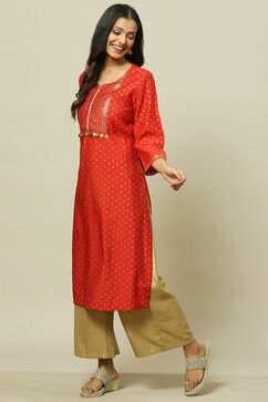 Rust LIVA Straight Kurta image number 2