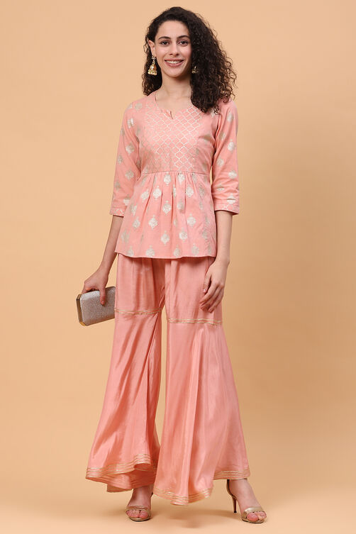 Peach Art Silk Sharara Set image number 5