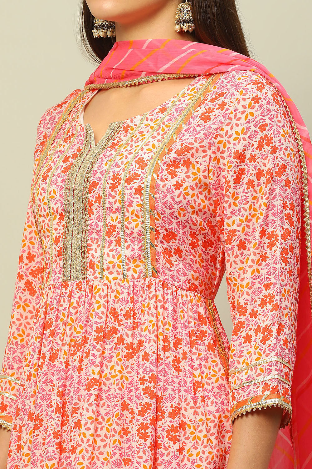 Orange Viscose Muslin Straight Printed Kurta Palazzo Suit Set image number 1