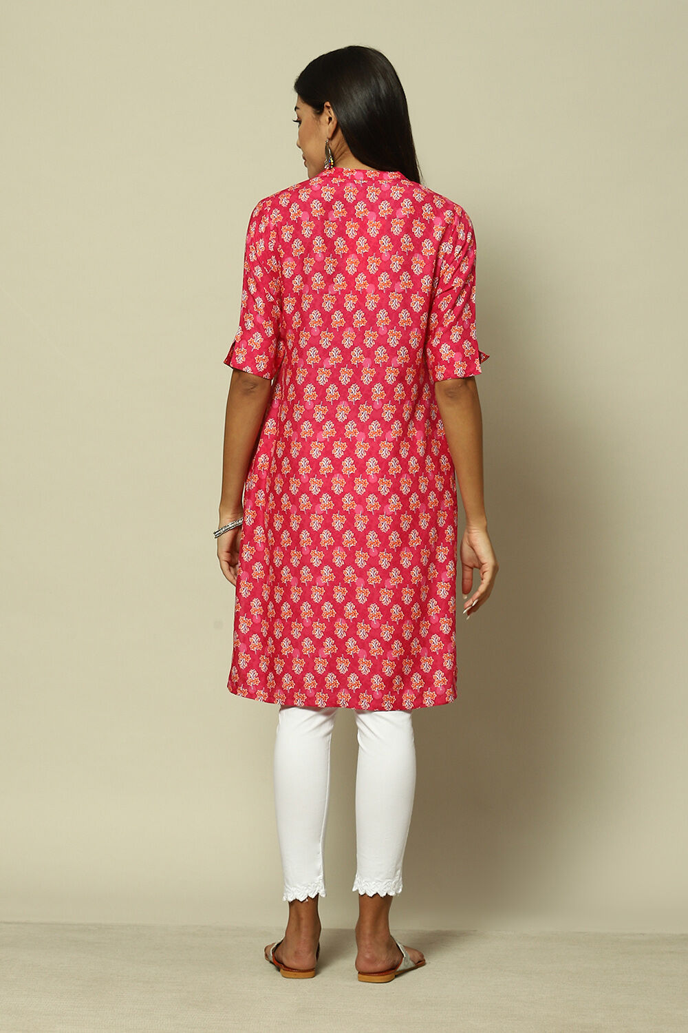 Pink LIVA Straight Printed Kurta image number 4