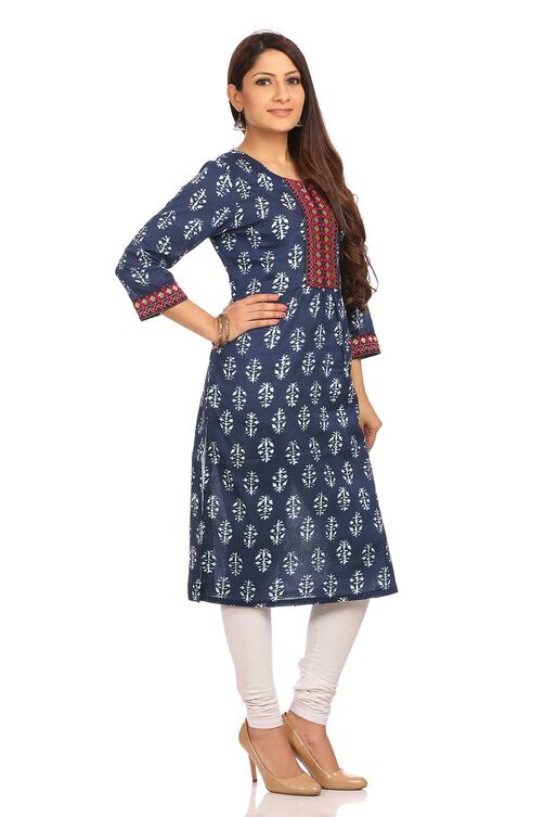 Indigo Straight Cotton Kurta image number 2