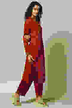 Maroon Cotton Blend Straight Printed Kurta Palazzo Suit Set image number 5