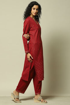 Maroon Cotton Blend Straight Printed Kurta Palazzo Suit Set image number 5