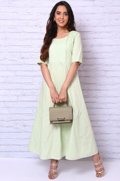 Mint Green Cotton Slub Kalidar Dress image number 3
