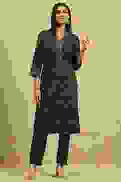 Brown Viscose Blend Printed Straight Kurta Pants Set image number 0