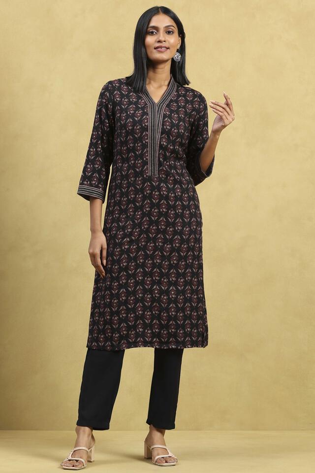 Rangriti Viscose Blend Kurta Set in Brown
