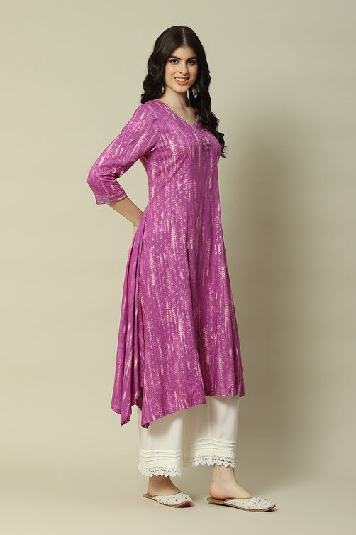 Purple Viscose Straight Printed Kurta image number 3