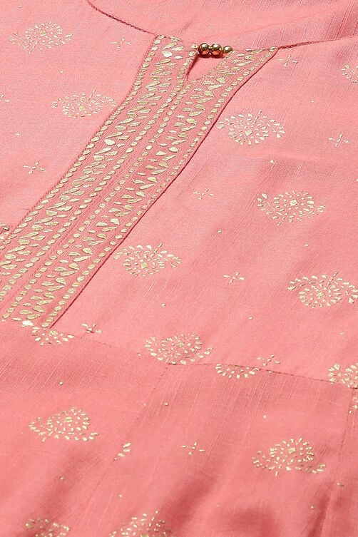 Pink LIVA Asymmetric Printed Dress image number 1