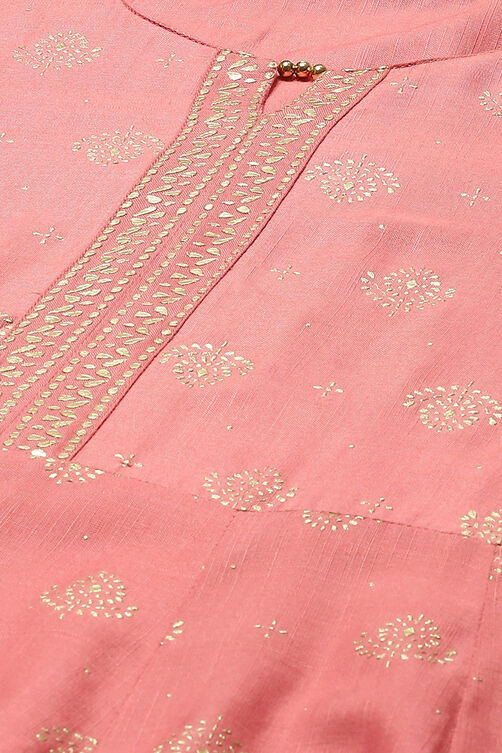 Pink LIVA Asymmetric Printed Dress image number 1