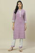 Lavendar LIVA Woven Straight Kurta Suit Set image number 6