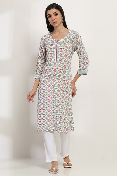 Blue Printed Straight Kurta image number 5