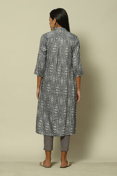 Grey Cotton Blend Straight Printed Kurta image number 4