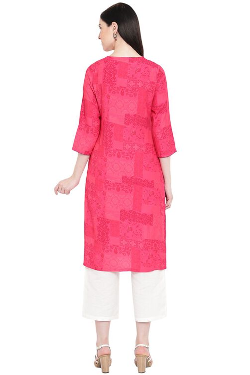 Pink Viscose Straight Kurta image number 4