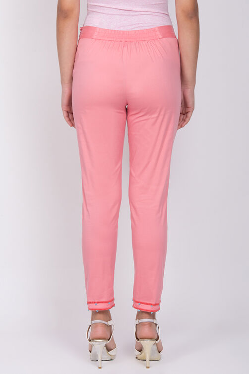 Peach Poly Lycra Slim Pants image number 3