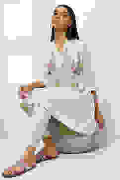 Ivory Cotton Gathered Kurta Set image number 0