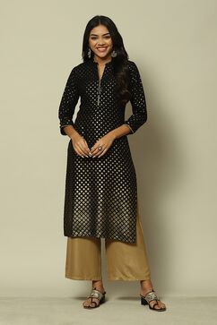 Black LIVA Straight Printed Kurta image number 0