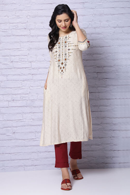 Off White Viscose Kurta image number 3