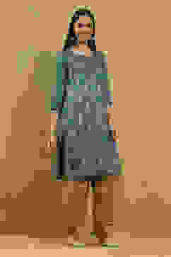 Teal Blue Printed Straight Kurta image number 4