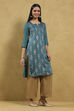 Teal Viscose Blend Printed Straight Kurta image number 4