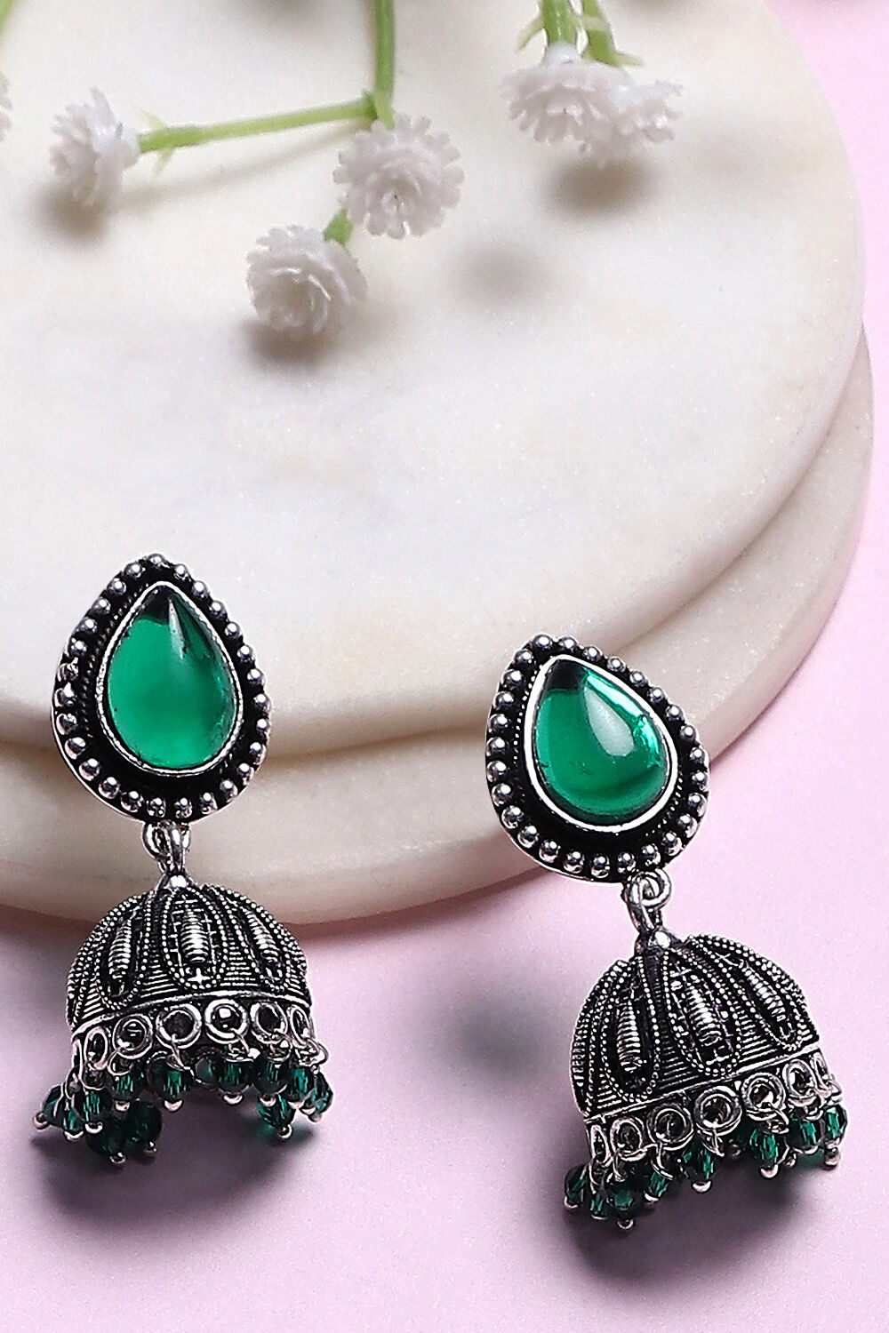 Green Brass Jhumka image number 0