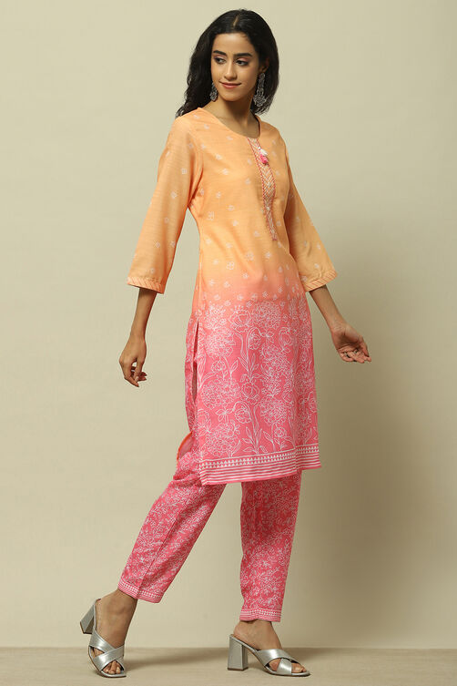 Orange Pink Ombre Printed Straight Kurta Set image number 5
