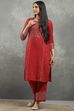 Red Viscose Flared Kurta Pants Set image number 0