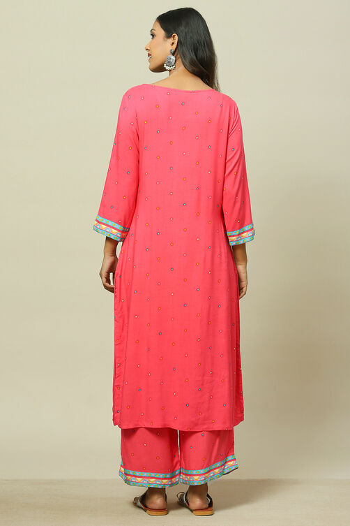 Pink Cotton Blend Woven Straight Kurta Suit Set image number 4