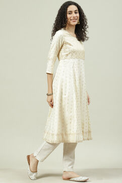 Off White Art Silk Kalidar Kurta image number 3