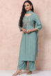 Green Viscose Rayon Straight Suit Set image number 5