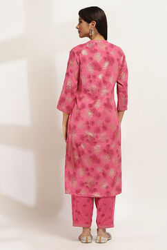 Onion Pink Viscose Blend Gathered Printed Kurta Salwar Suit Set image number 4
