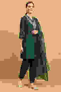 Deep Green Embroidered A-Line Suit Set image number 5