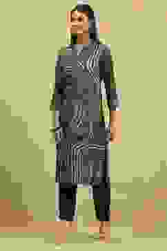 Grey Viscose Rayon Printed Straight Kurta image number 2