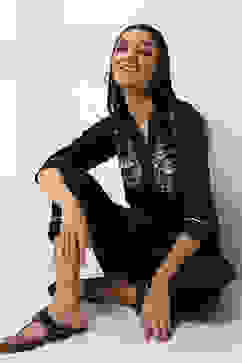 Black Cotton Gathered Kurta Set image number 0