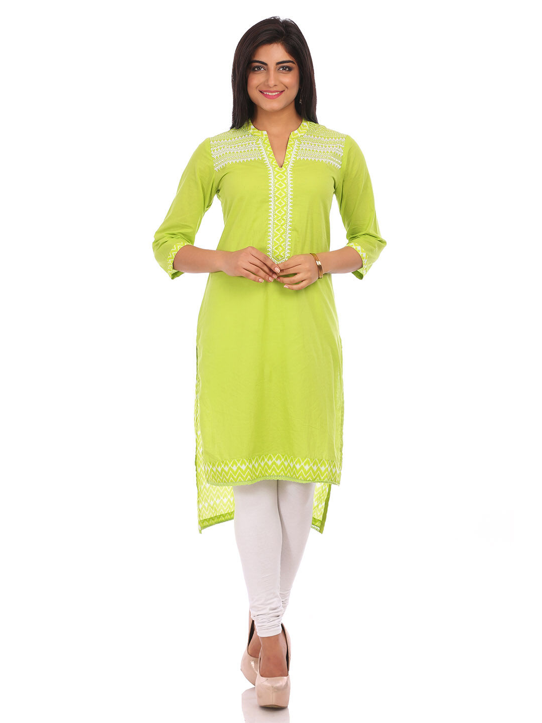 Buy Lime Green Cotton Asymmetric Kurta 1N by Rangriti
