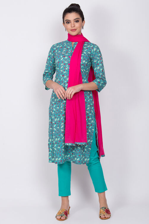 Green Cotton Straight Suit Set image number 0