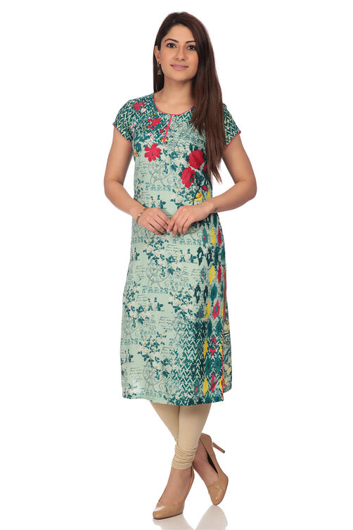 Mint Green Straight Viscose Rayon Indie Top image number 3